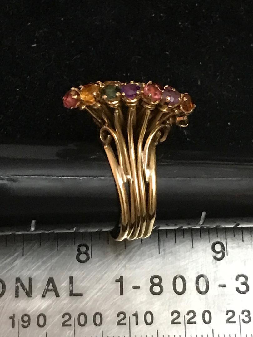 18k Solid Gold Ring With Multi Gemstones   Size 6… - image 11
