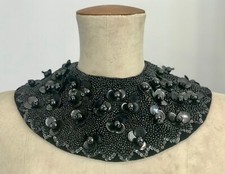 Vintage 1920s-30s Collar Glass Beads Celluloid Sequins on Velvet 9.5cm W