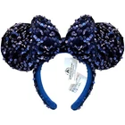Japan Tokyo Disney-Resort Navy Blue Velour Sequin Minnie Ears Headband