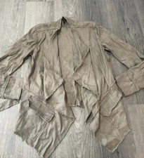 FREE PEOPLE KHAKI ARMY GREEN Tan LINEN BLEND CROPPED BLAZER JACKET XS