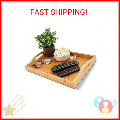 Juvale Bamboo Wood Serving Tray with Handles for Breakfast in Bed, Kitchen Count