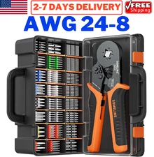 Ferrule Crimping Tool Kit AWG 24-8 Self-adjustable Ratchet Plier Set Wire Ends