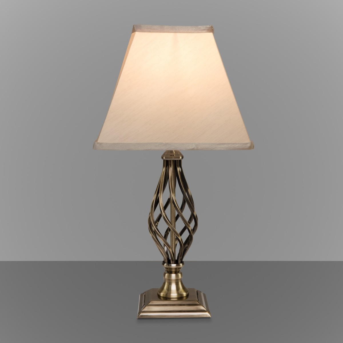 Table Lamp Kingswood Antique Brass Square Base with Silk Shade Barley Twist - Main Image