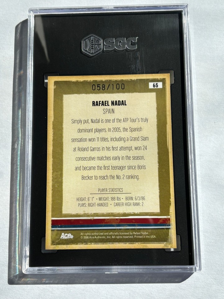 2006 Ace Hero & Legends 65 Rafael Nadal Auto Tennis Card 58/100 SGC 9
