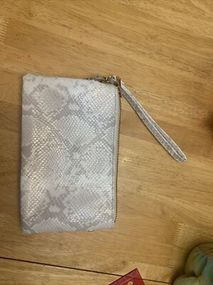 Caroline Hill Faux Snake Skin White/Silver Wristlet E88