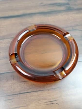 Vtg MCM Amber Glass Ashtray MCM Cigar Pipe 8” Round