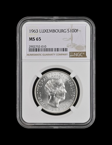 LUXEMBOURG. 1963, 100 Francs, Silver - NGC MS65 - Charlotte, Millennium - Picture 2 of 5