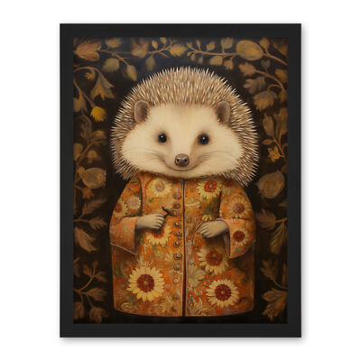 Autumn Hedgehog in Sunflower Robe Modern Artwork Framed Art Picture Print 18X24