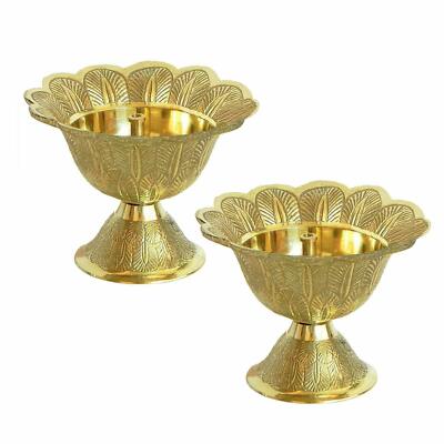 Akhand Diya Öl Ghee Lampe Puja Diya 2er Set Messing Größe 2 Zoll