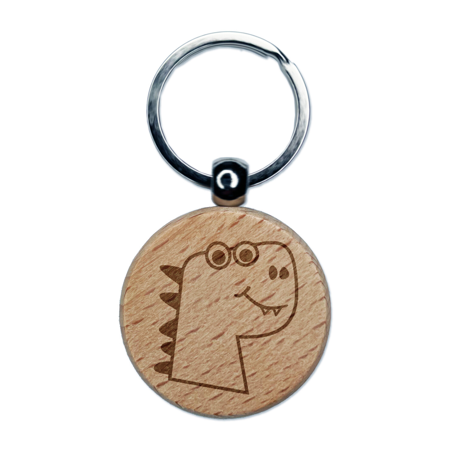Whimsical Dinosaur Head Engraved Wooden Keychain Charm