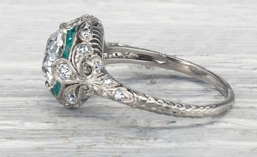 Anillo de compromiso antiguo art deco de corte redondo de 3,30 quilates plata 925 925 - Imagen 3 de 4