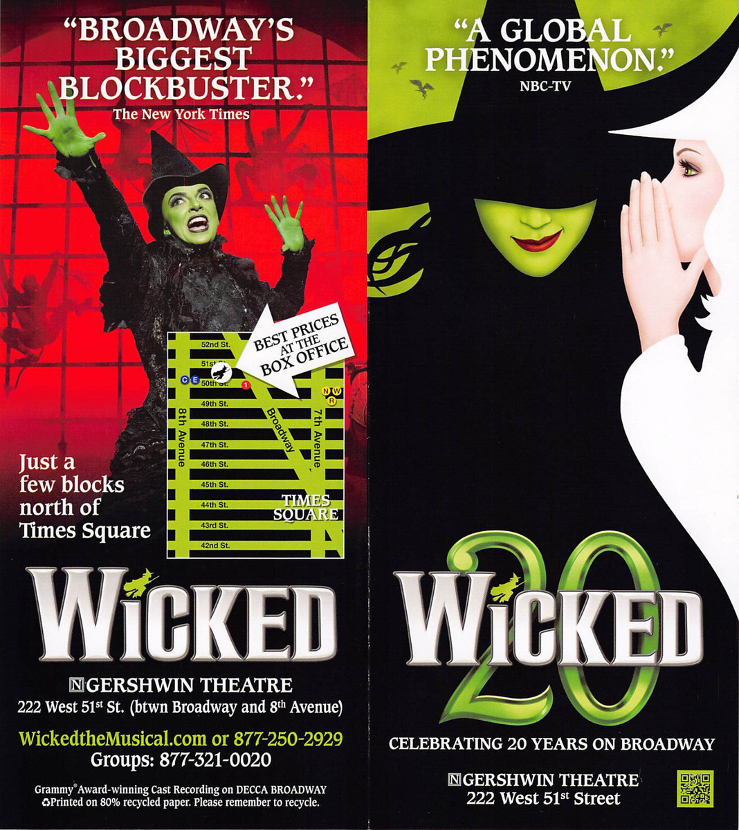 Wicked 20 years anniversary musical 2023 Broadway New York City ad