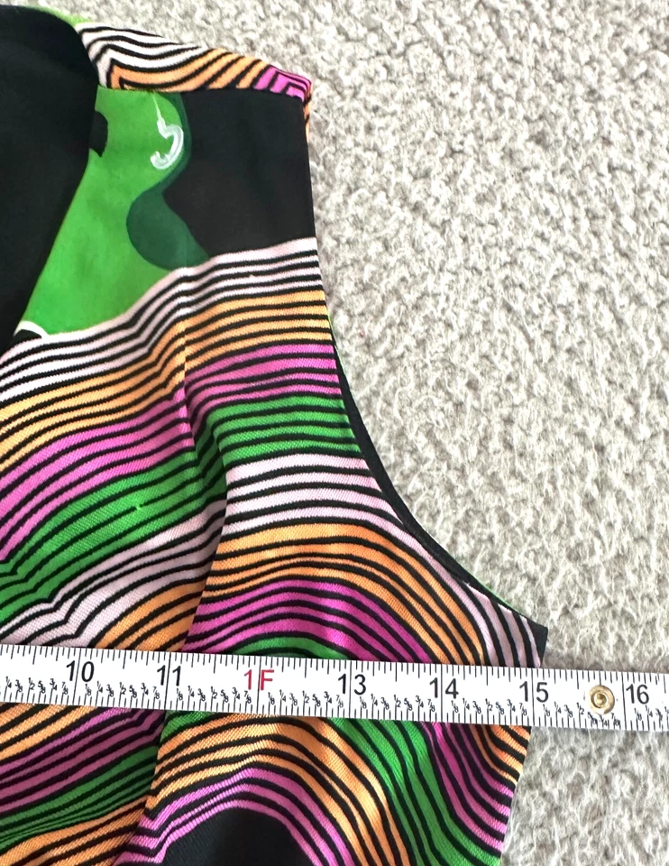 Maxi Vestido Psicodélico Vintage Años 70 Rosa Neón Verde Naranja Negro Foto 3 de 4