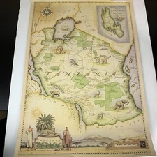 1998 Tanzania Africa Poster Print Chris Robitallie VTG 23”X16” Blue Rhino Kenya