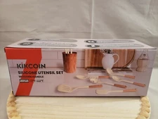 KIKCOIN Kitchen Utensil 7pcs Silcone Wood Handle Heat Resistant Flexible - New!