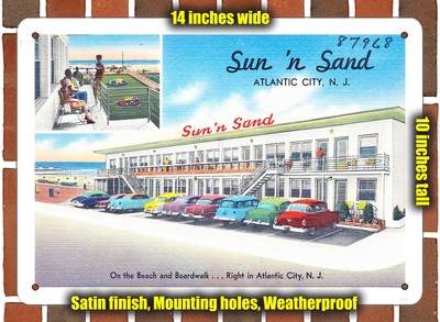 METAL SIGN - New Jersey Postcard - Sun 'N Sand, Atlantic City, N. J., On the Be