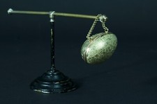 Antique French Egg Chatelaine Case / Box Holder 19Thc Brass Flowers Foliage