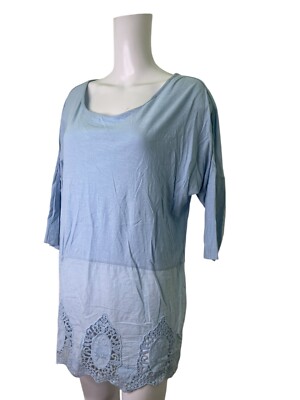 Pomodoro Top Tunika Größe 12 Medium Himmelblau Baumwolle 3/4 Damen NEU EU40 UVP 48£