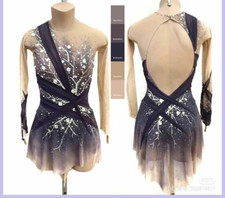 Figure Skating Costume Rhinestone Long Sleeve Competition Skating Dress for Girl