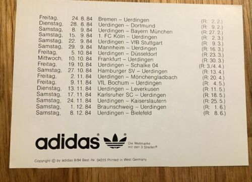 Bayer 05 Uerdingen Mannschaftskarte 1984 UERDINGEN Adidas 1984/85 KFC Rarität - Bild 2 von 2