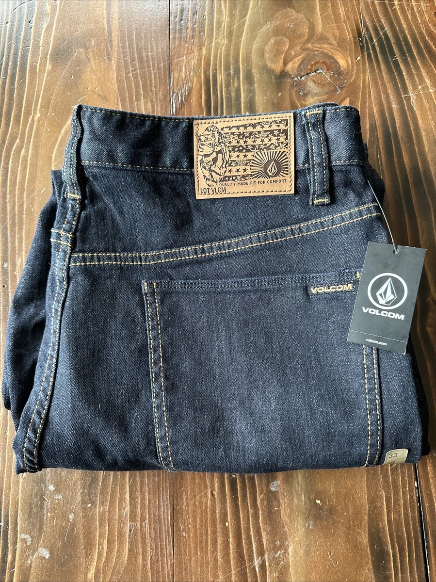 Volcom Men's Nailer Denim Jeans Size 33 NWT Dark Blue Relaxed Straight Pants