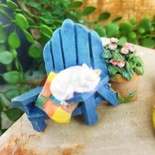 VTG Sleeping Cat Adirondack Chair Fridge 3D Figural Magnet Spring Garden Scene