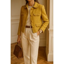 J.Crew Fall 2009 Ruffle-Trim Wool Blend Boucl  Lady Jacket Mustard NWT Sz 4