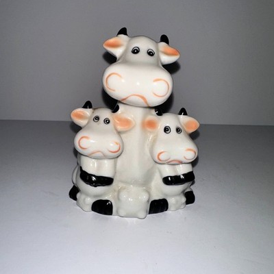 Anthropomorphic Cow Figurine Standing Momma Cow With Two Calves