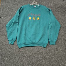 Pooh Disney Winnie the Pooh Crewneck Sweatshirt Large Teal Embroidered USA VTG