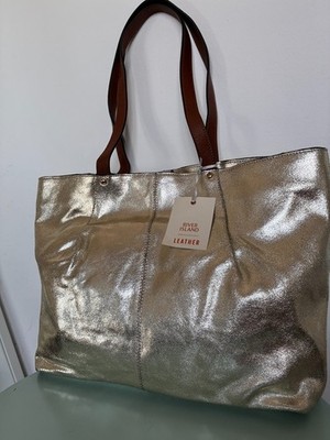RIVER ISLAND gold Leather Metallic Shoulder Bag large genuine BAG