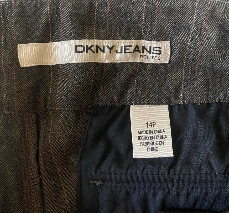 Pantalones de vestir DKNY Jeans Petites 14P marrón a rayas acampanados tiro alto Foto 3 de 4