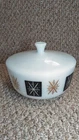Federal Glass ATOMIC STARBURST BLACK & GOLD 2.5 Qt Retro Bowl & Lid vintage milk