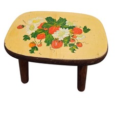 Vintage Strawberry Foot Stool Country Wooden Painted Oval-top Cottage 70s Rustic