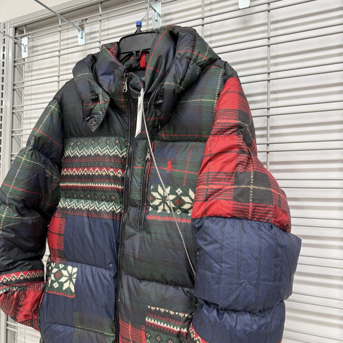 Polo Ralph Lauren Mens XL Aztec Patchwork Puffer Hooded Full