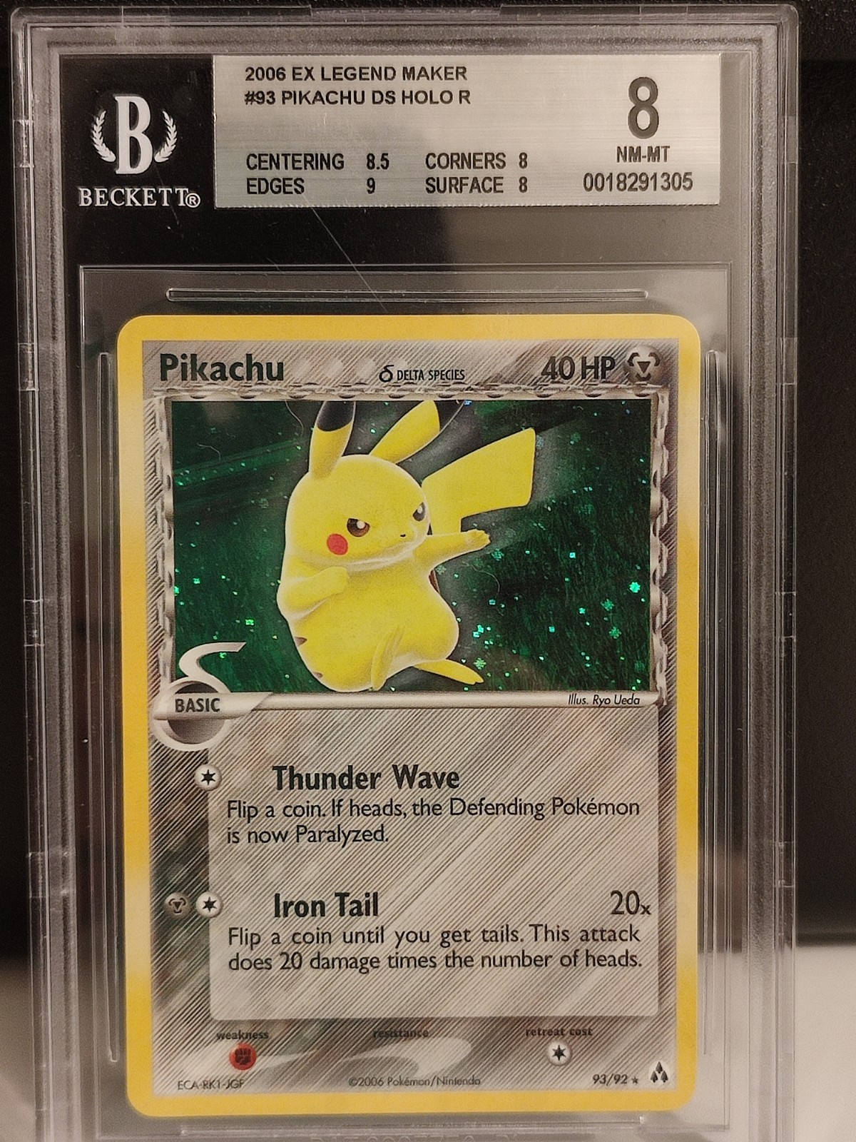 2006 POKEMON EX LEGEND MAKER #93 PIKACHU-HOLO LEGEND MAKER BGS 8