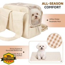 Small Dog Cat Purse Carrier, Beige Tote Bag, Travel Pet Bag up to 16 lbs
