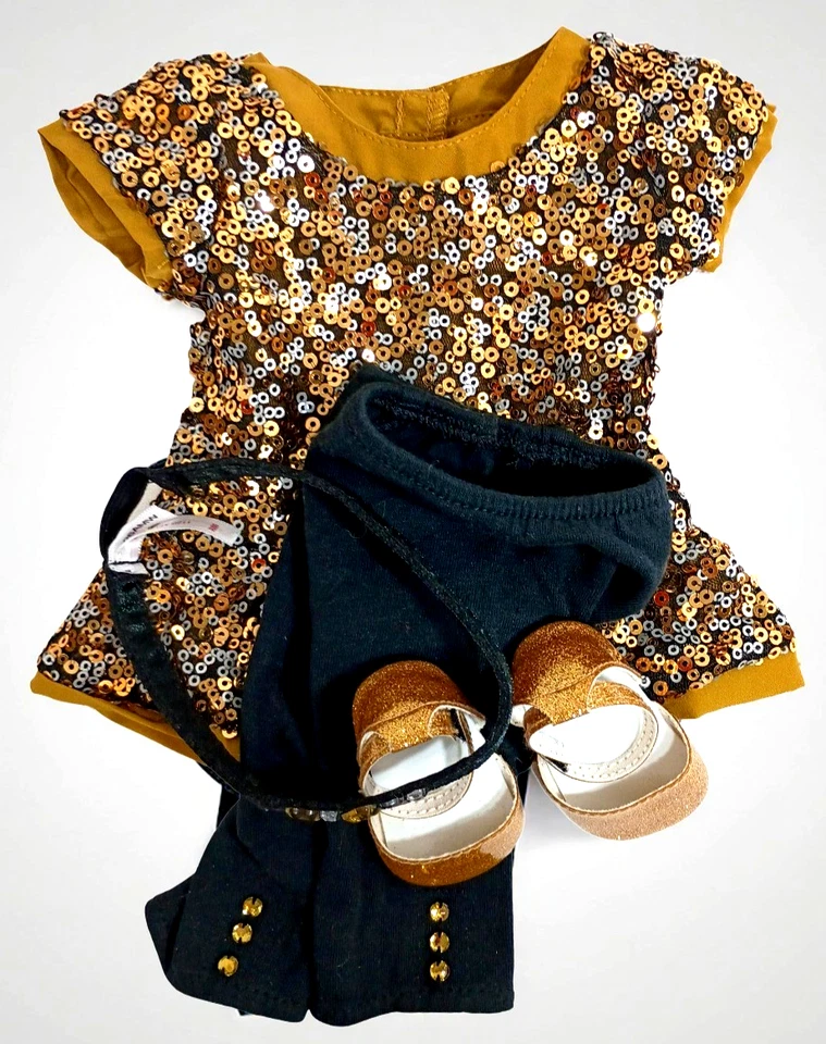 American Girl Truly Me Golden Sparkle 服装上衣裤子鞋头带 4 件装 — 第 3/4 张图片