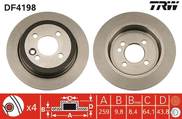 2X TRW Bremsscheibe DF4198 FüR Mini Clubman R56 R59 R50 R57 R53 R55 Clubvan R58-image