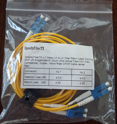 SpeedyFiberTX  1.0M LC to LC Fiber Patch Cable, SMF-28 Singlemode  2 pack NEW