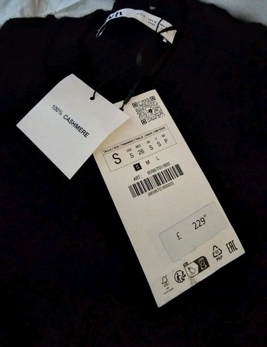 Brandneu mit Etikett Zara 100 % reines Kaschmir langes Strickkleid mit Knoten Größe S schwarz UVP 229 £ - Bild 3 von 3