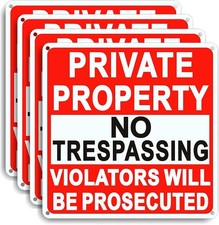 4 Pack Large No Trespassing Signs Private Property, 9.5 Inch x 9.5 Inch Private