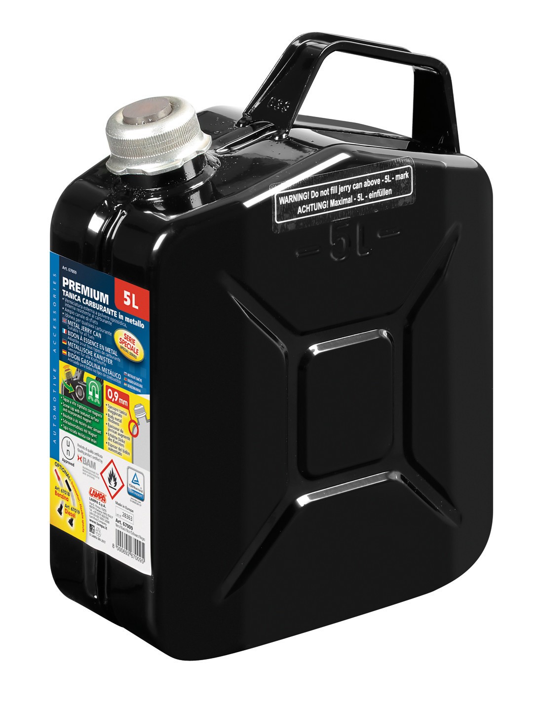 Premium, Tanica Carburante In Metallo - 5 L - Nero