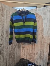 Lands' End Drifter Quarter Zip Pullover Sweater Boys Sz 8 Striped Cotton 4