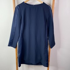 Zara Basic Mini Dress Womens Medium Navy Blue Long Sleeve Shift Pockets Casual