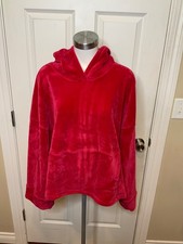 Free People FP Movement Dark Pink Velour Hoodie Sweatshirt,Size L
