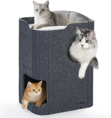 Made4Pets Cat House for Indoor Use, 17.3 L x 13.8 W x 23.6 H, Dark Grey