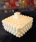 Vintage Fenton White Hobnail Covered Dish, Trinkets,Cigarette Holder,CandyDish
