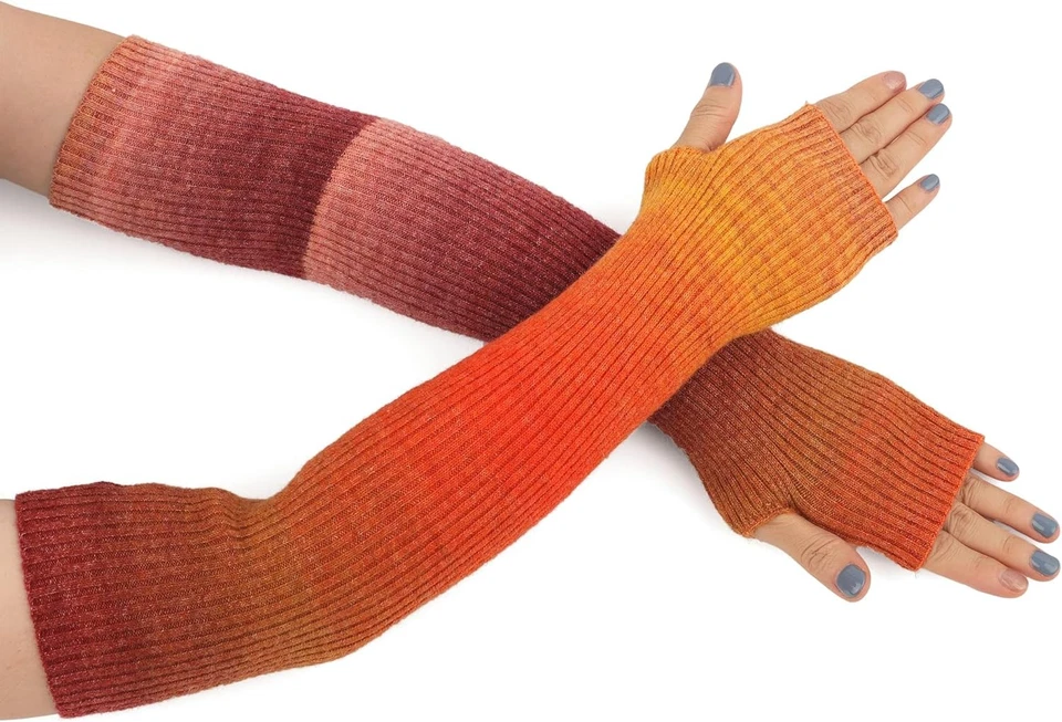 Calentador de brazo mezclado de cachemir F Flammi para mujer invierno guantes sin dedos mitón tejido Foto 2 de 4