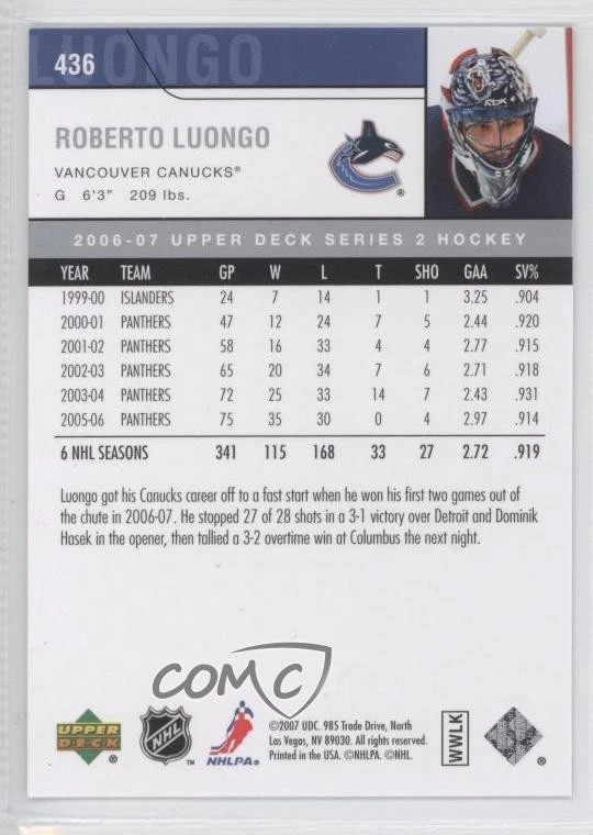 2006-07 Upper Deck Roberto Luongo #436 HOF - Image 2 of 2