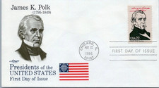 PRESIDENT JAMES POLK  1986 ARTMASTER CACH FDC BIOGRAPHY ON REVERSE UNADDR